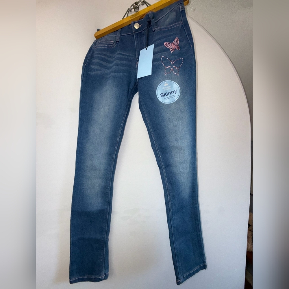 Kid's Princess Collection Blue Jeans with Pink Butterfly Embroidery